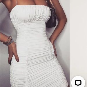 MESHKI white ruched bodycon dress